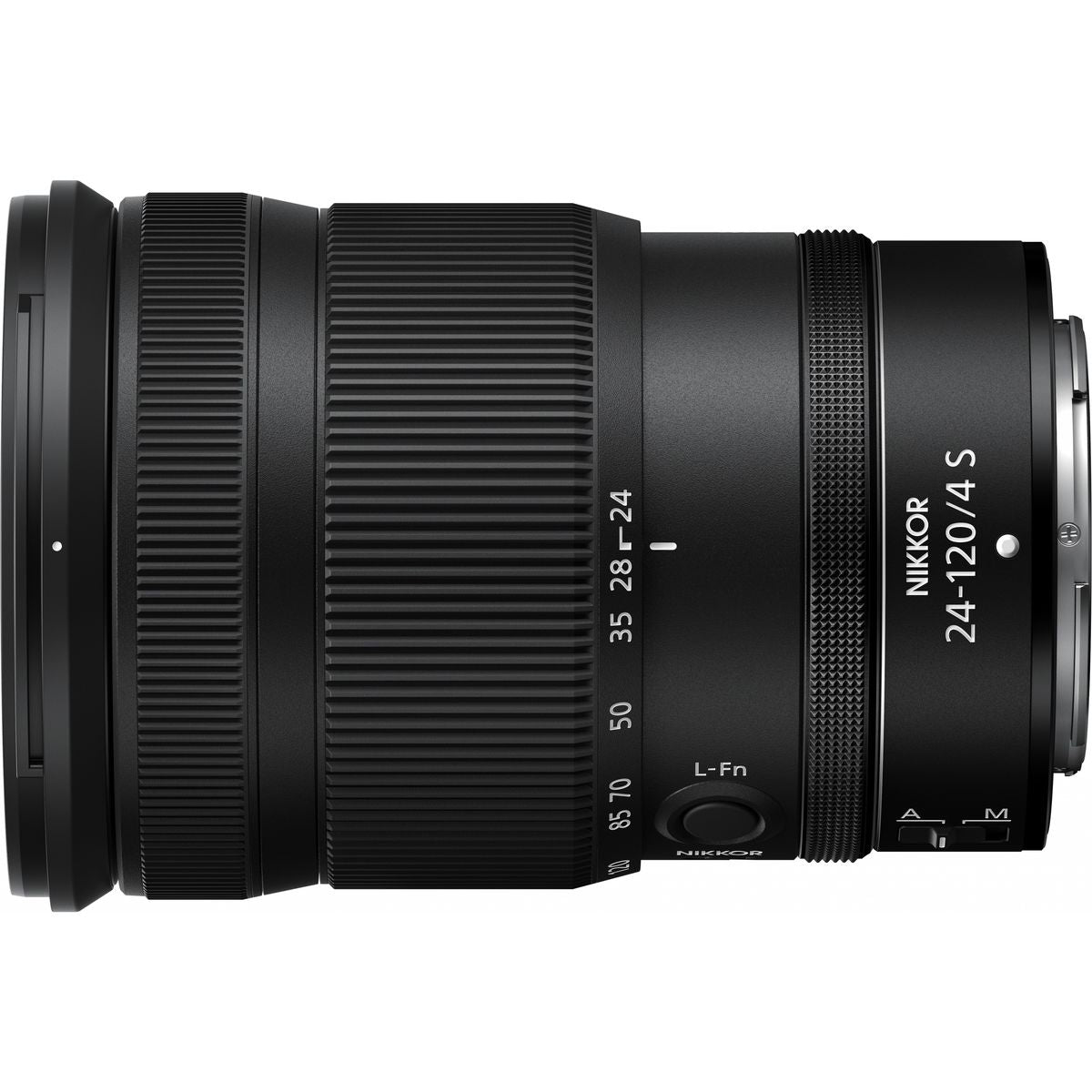 Nikon Z 24-120mm f/4.0 S: perfil lateral con la escala de focales de 24 a 120 mm