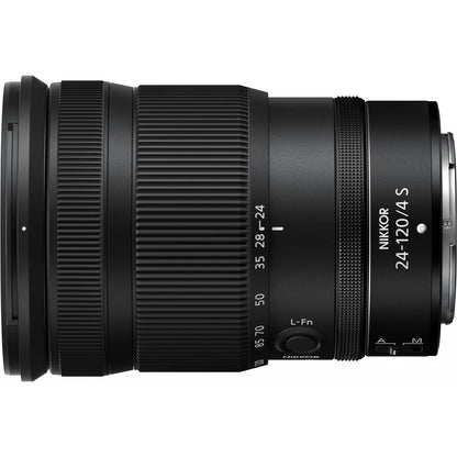 Nikon Z 24-120mm f/4.0 S: perfil lateral con la escala de focales de 24 a 120 mm